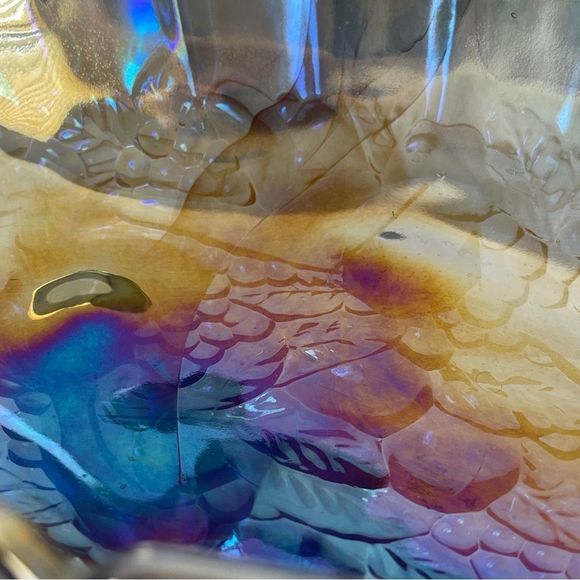 Vintage Indiana Glass Iridescent Blue Harvest Grape Footed Fruit Bowl 12 3/8” - Picture 4 of 12